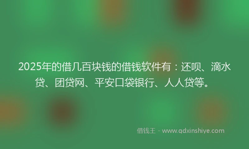 2025年的借几百块钱的借钱软件有：还呗、滴水贷、团贷网、平安口袋银行、人人贷等。