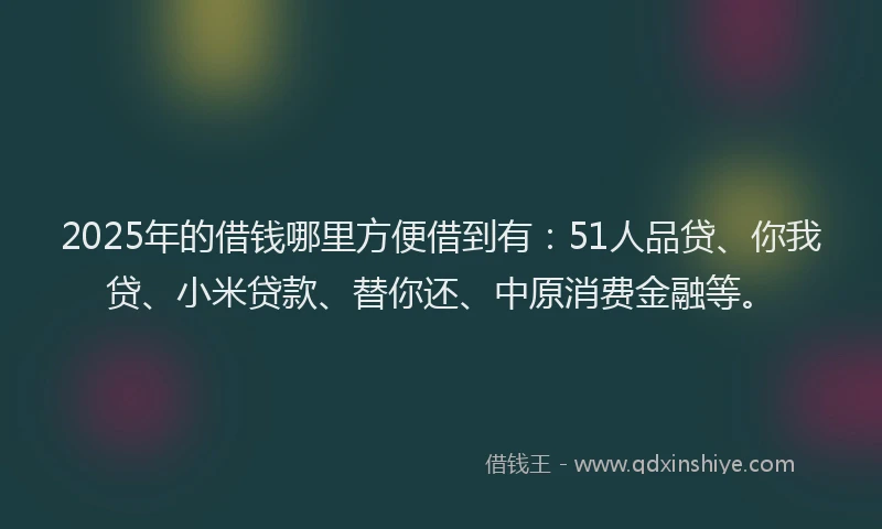 2025年的借钱哪里方便借到有：51人品贷、你我贷、小米贷款、替你还、中原消费金融等。