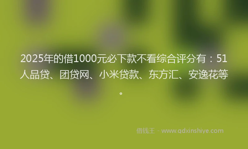 2025年的借1000元必下款不看综合评分有：51人品贷、团贷网、小米贷款、东方汇、安逸花等。
