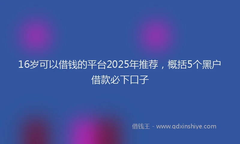 16岁可以借钱的平台2025年推荐，概括5个黑户借款必下口子