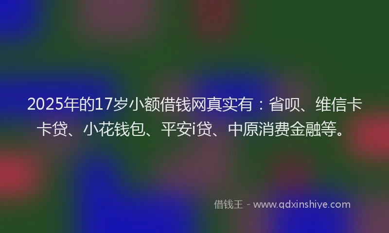 2025年的17岁小额借钱网真实有：省呗、维信卡卡贷、小花钱包、平安i贷、中原消费金融等。