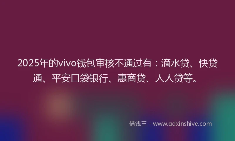 2025年的vivo钱包审核不通过有：滴水贷、快贷通、平安口袋银行、惠商贷、人人贷等。