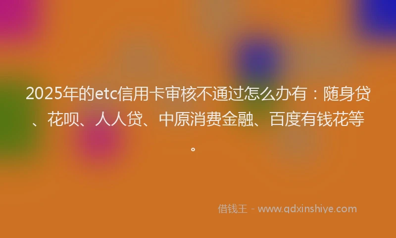 2025年的etc信用卡审核不通过怎么办有：随身贷、花呗、人人贷、中原消费金融、百度有钱花等。