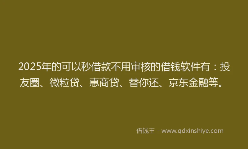 2025年的可以秒借款不用审核的借钱软件有：投友圈、微粒贷、惠商贷、替你还、京东金融等。