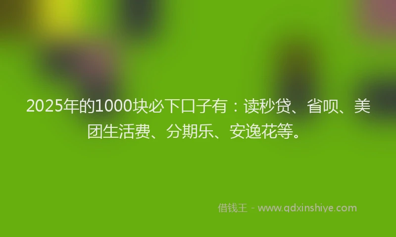 2025年的1000块必下口子有：读秒贷、省呗、美团生活费、分期乐、安逸花等。