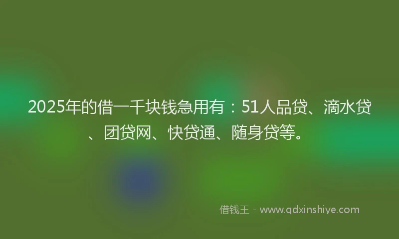 2025年的借一千块钱急用有：51人品贷、滴水贷、团贷网、快贷通、随身贷等。