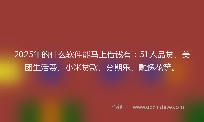 2025年的什么软件能马上借钱有：51人品贷、美团生活费、小米贷款、分期乐、融逸花等。