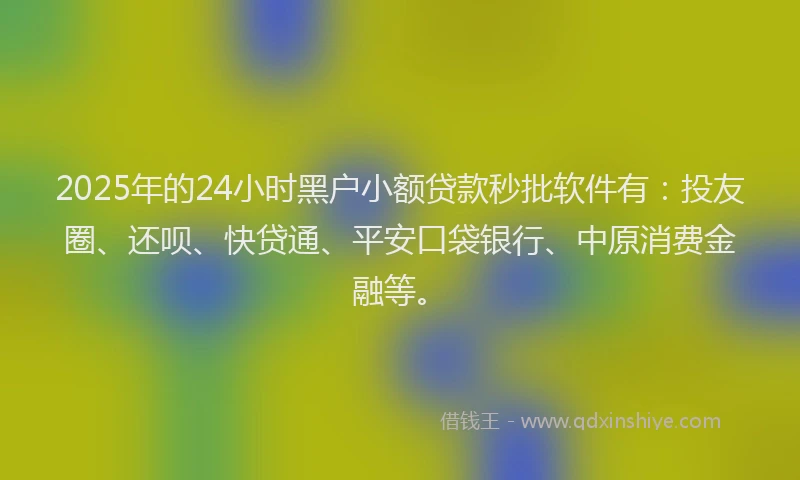2025年的24小时黑户小额贷款秒批软件有：投友圈、还呗、快贷通、平安口袋银行、中原消费金融等。