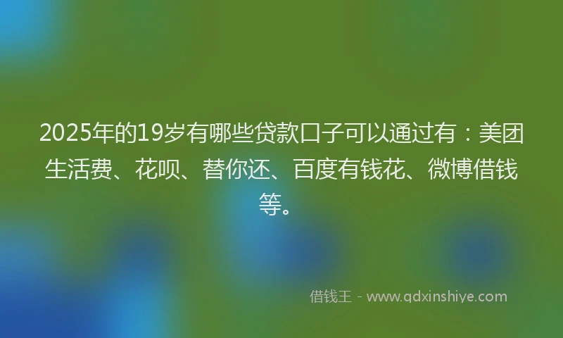 2025年的19岁有哪些贷款口子可以通过有：美团生活费、花呗、替你还、百度有钱花、微博借钱等。