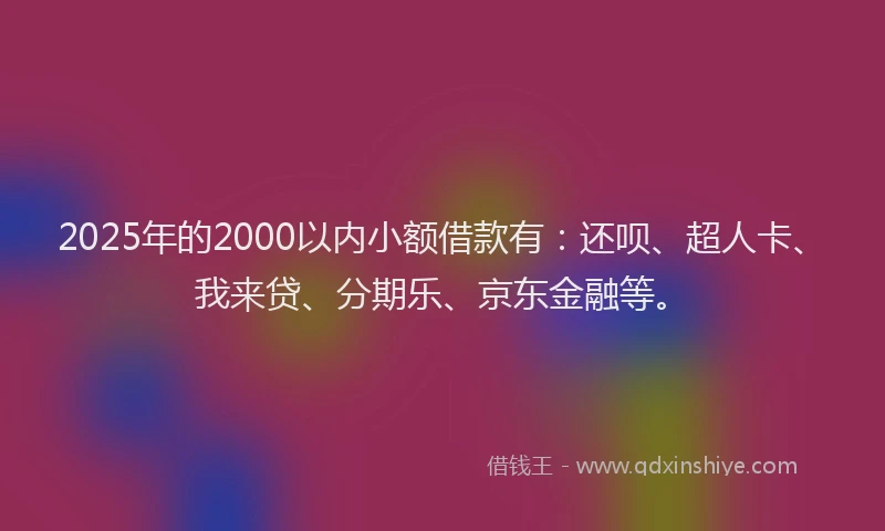 2025年的2000以内小额借款有：还呗、超人卡、我来贷、分期乐、京东金融等。