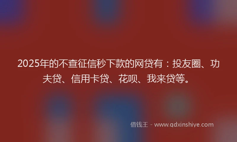 2025年的不查征信秒下款的网贷有：投友圈、功夫贷、信用卡贷、花呗、我来贷等。