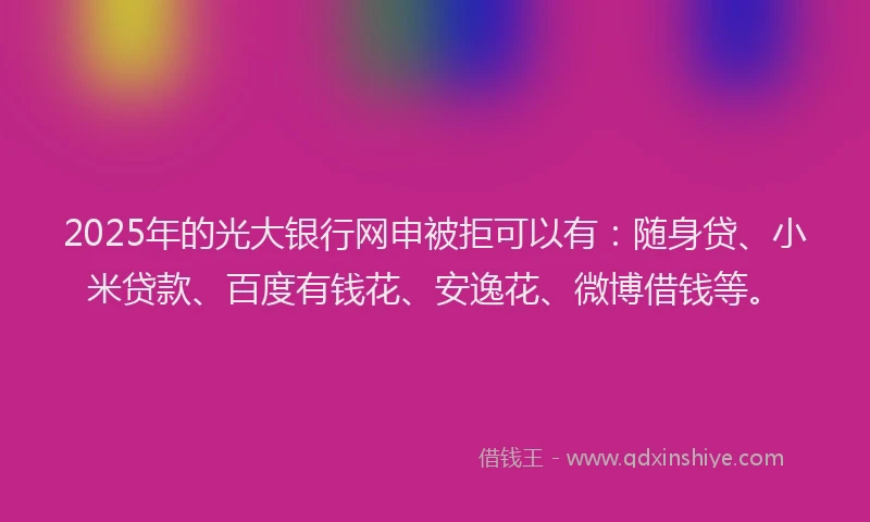 2025年的光大银行网申被拒可以有：随身贷、小米贷款、百度有钱花、安逸花、微博借钱等。