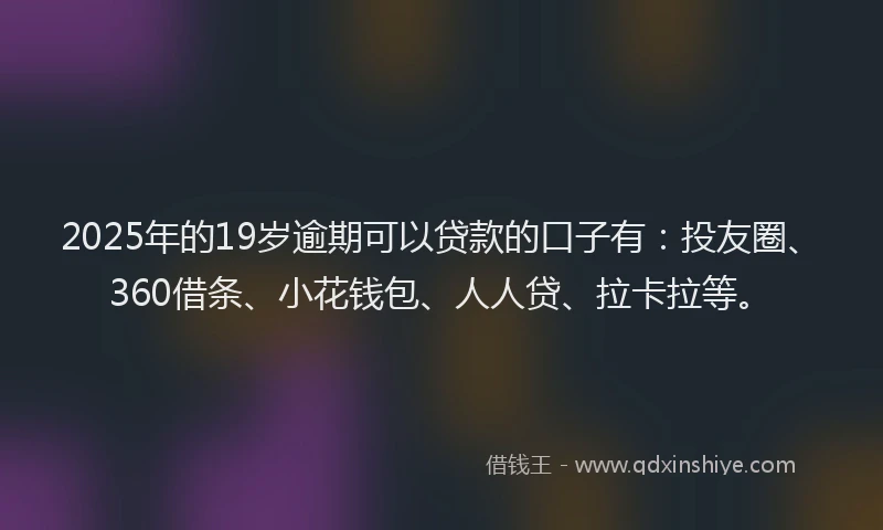 2025年的19岁逾期可以贷款的口子有：投友圈、360借条、小花钱包、人人贷、拉卡拉等。