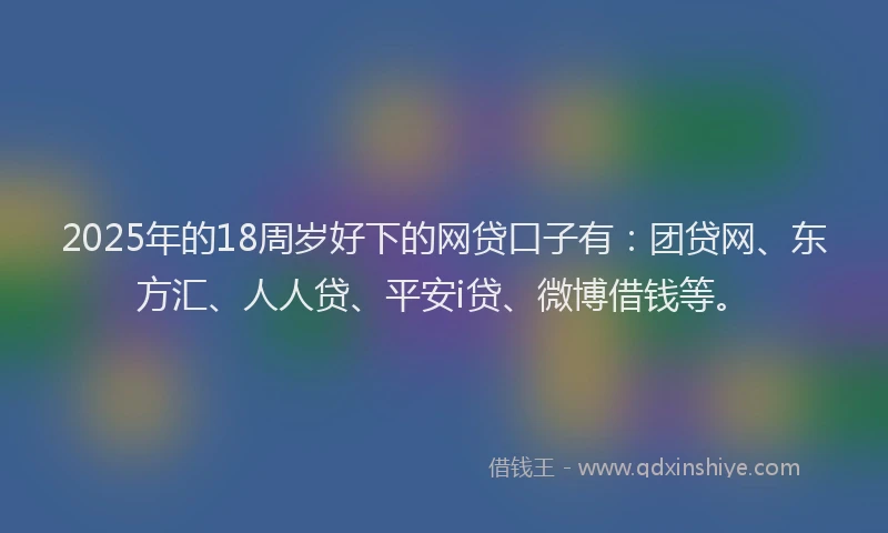 2025年的18周岁好下的网贷口子有：团贷网、东方汇、人人贷、平安i贷、微博借钱等。