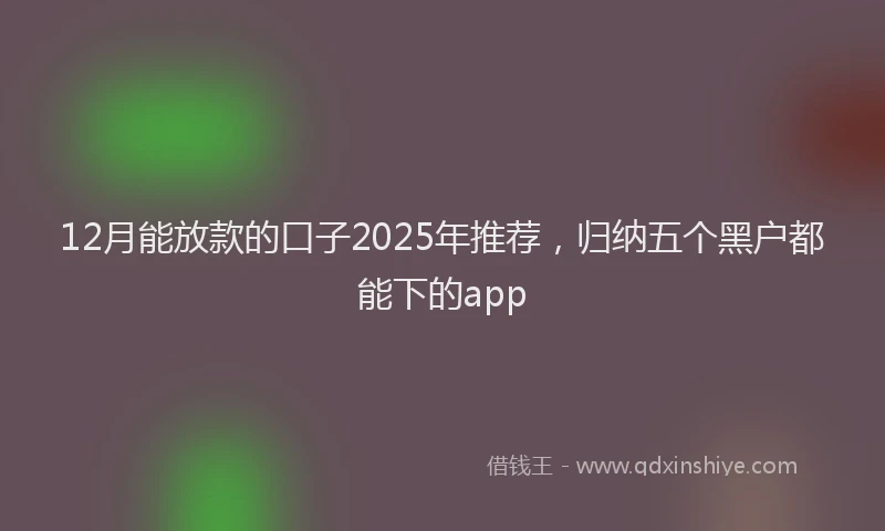 12月能放款的口子2025年推荐，归纳五个黑户都能下的app