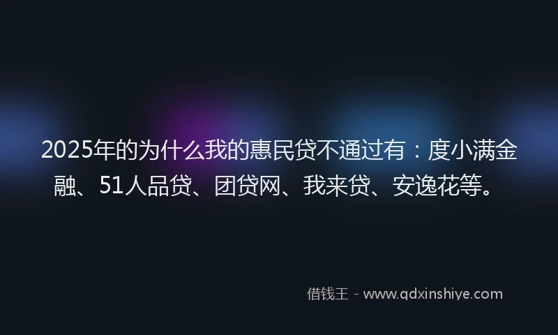 2025年的为什么我的惠民贷不通过有：度小满金融、51人品贷、团贷网、我来贷、安逸花等。