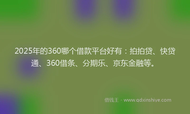 2025年的360哪个借款平台好有：拍拍贷、快贷通、360借条、分期乐、京东金融等。