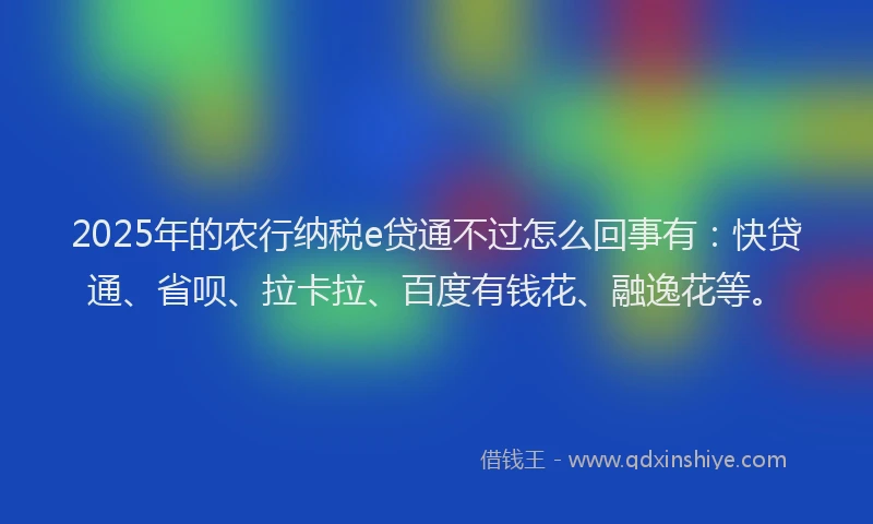 2025年的农行纳税e贷通不过怎么回事有：快贷通、省呗、拉卡拉、百度有钱花、融逸花等。