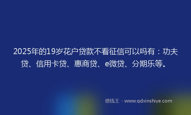 2025年的19岁花户贷款不看征信可以吗有：功夫贷、信用卡贷、惠商贷、e微贷、分期乐等。