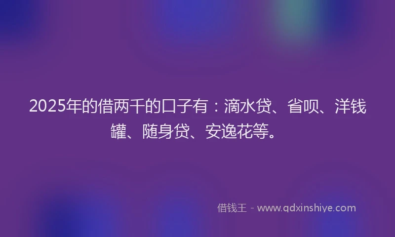 2025年的借两千的口子有：滴水贷、省呗、洋钱罐、随身贷、安逸花等。