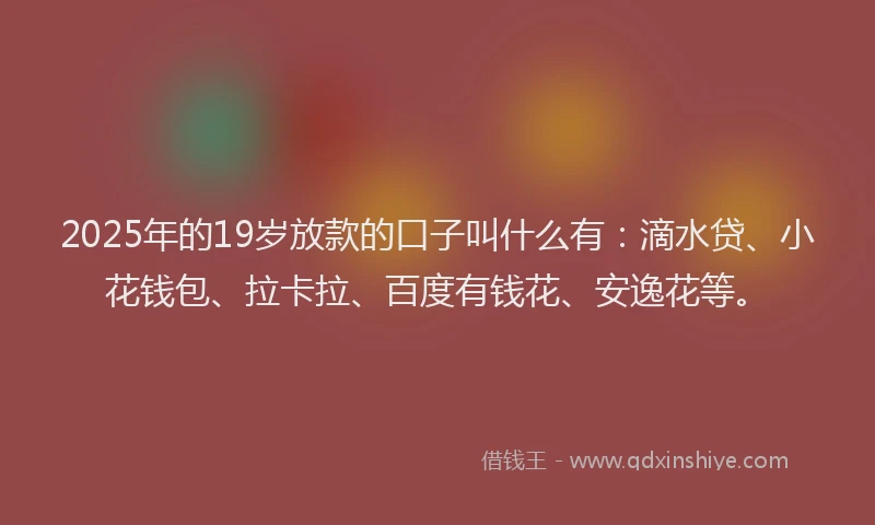 2025年的19岁放款的口子叫什么有：滴水贷、小花钱包、拉卡拉、百度有钱花、安逸花等。