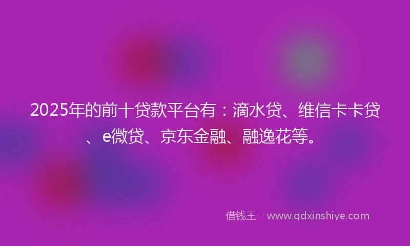 2025年的前十贷款平台有：滴水贷、维信卡卡贷、e微贷、京东金融、融逸花等。