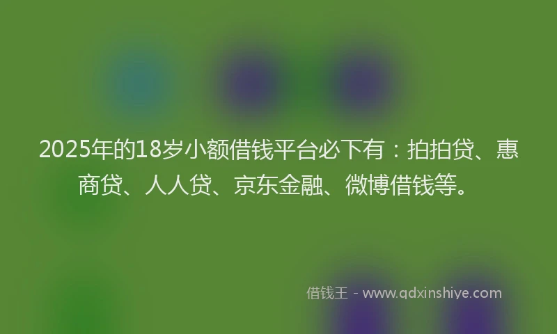 2025年的18岁小额借钱平台必下有：拍拍贷、惠商贷、人人贷、京东金融、微博借钱等。