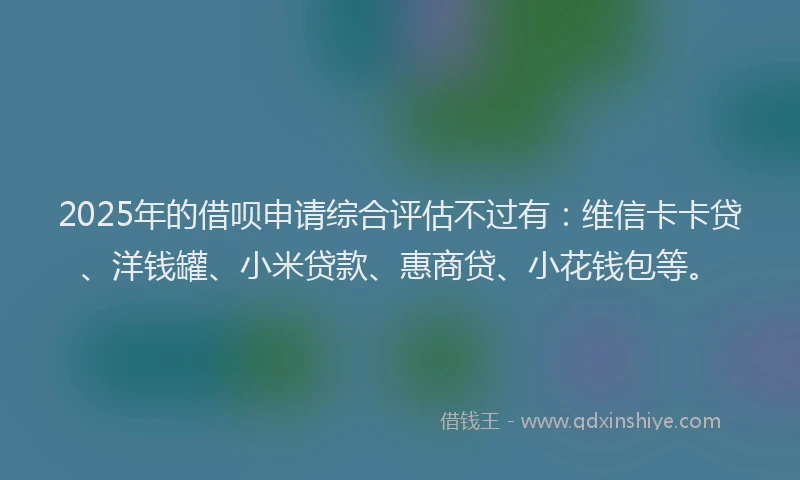 2025年的借呗申请综合评估不过有：维信卡卡贷、洋钱罐、小米贷款、惠商贷、小花钱包等。