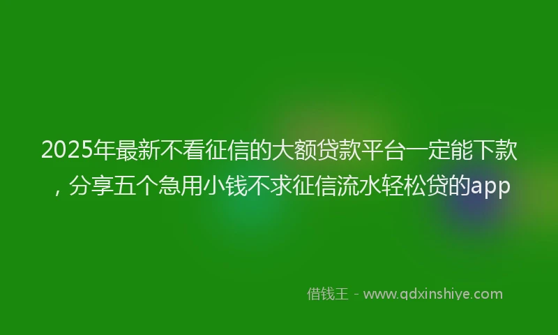 2025年最新不看征信的大额贷款平台一定能下款，分享五个急用小钱不求征信流水轻松贷的app