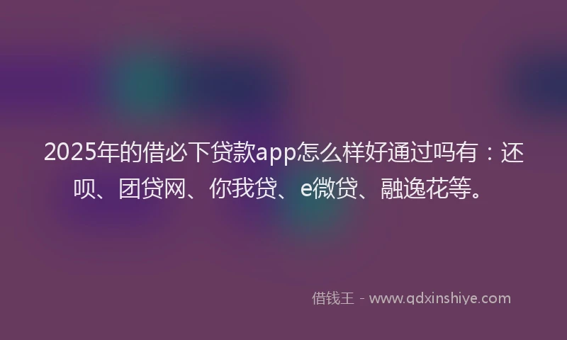 2025年的借必下贷款app怎么样好通过吗有：还呗、团贷网、你我贷、e微贷、融逸花等。