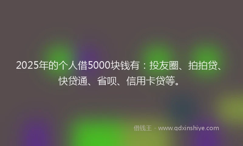 2025年的个人借5000块钱有：投友圈、拍拍贷、快贷通、省呗、信用卡贷等。