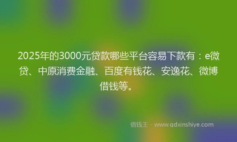 2025年的3000元贷款哪些平台容易下款有：e微贷、中原消费金融、百度有钱花、安逸花、微博借钱等。