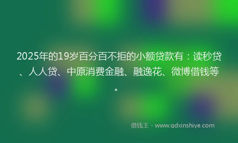 2025年的19岁百分百不拒的小额贷款有：读秒贷、人人贷、中原消费金融、融逸花、微博借钱等。