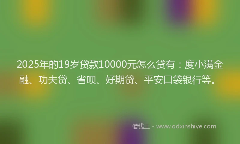 2025年的19岁贷款10000元怎么贷有：度小满金融、功夫贷、省呗、好期贷、平安口袋银行等。