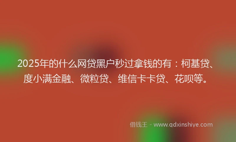 2025年的什么网贷黑户秒过拿钱的有：柯基贷、度小满金融、微粒贷、维信卡卡贷、花呗等。