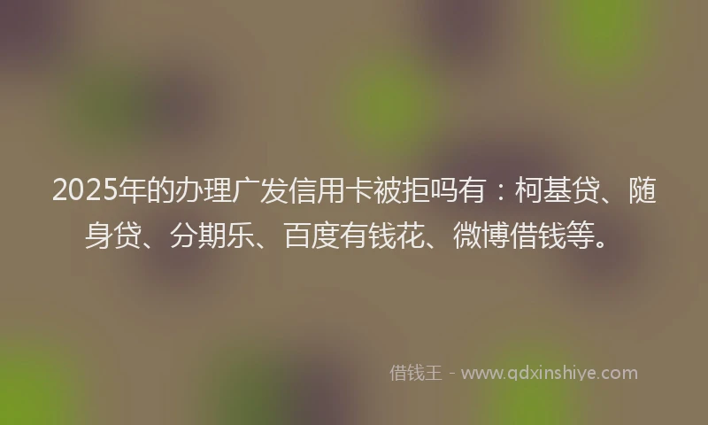 2025年的办理广发信用卡被拒吗有：柯基贷、随身贷、分期乐、百度有钱花、微博借钱等。