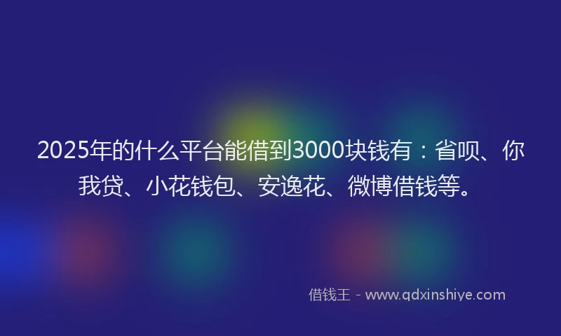 2025年的什么平台能借到3000块钱有：省呗、你我贷、小花钱包、安逸花、微博借钱等。