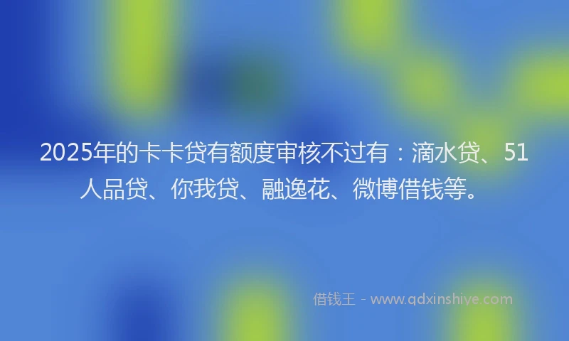 2025年的卡卡贷有额度审核不过有：滴水贷、51人品贷、你我贷、融逸花、微博借钱等。