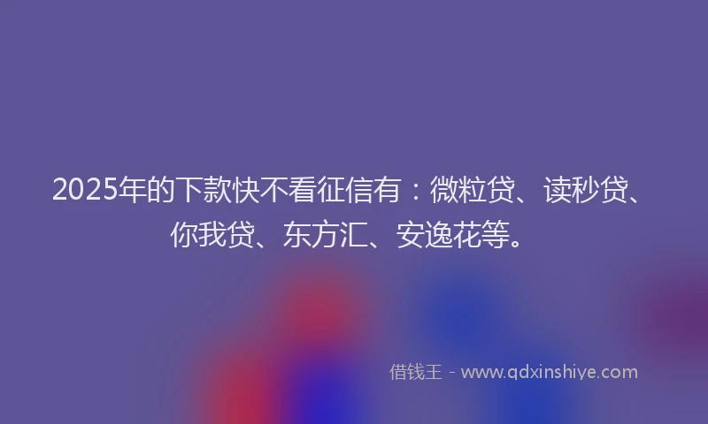 2025年的下款快不看征信有：微粒贷、读秒贷、你我贷、东方汇、安逸花等。