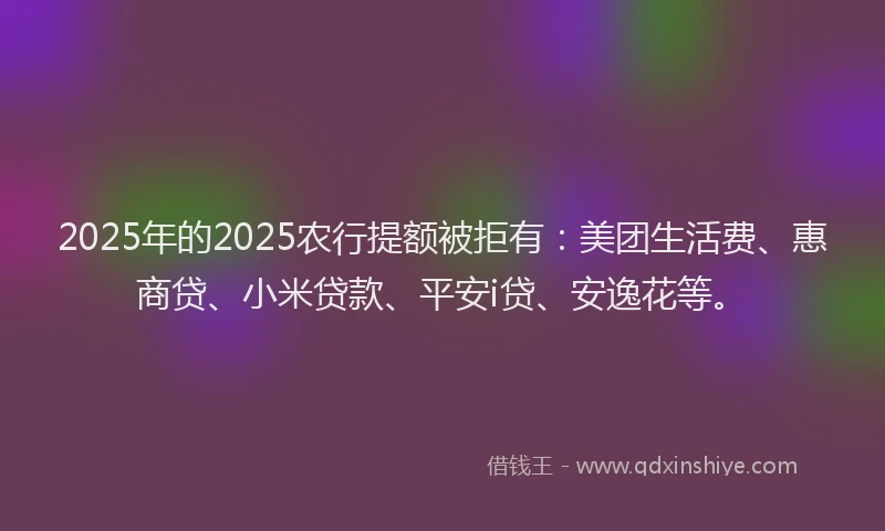 2025年的2025农行提额被拒有：美团生活费、惠商贷、小米贷款、平安i贷、安逸花等。