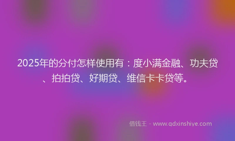 2025年的分付怎样使用有：度小满金融、功夫贷、拍拍贷、好期贷、维信卡卡贷等。