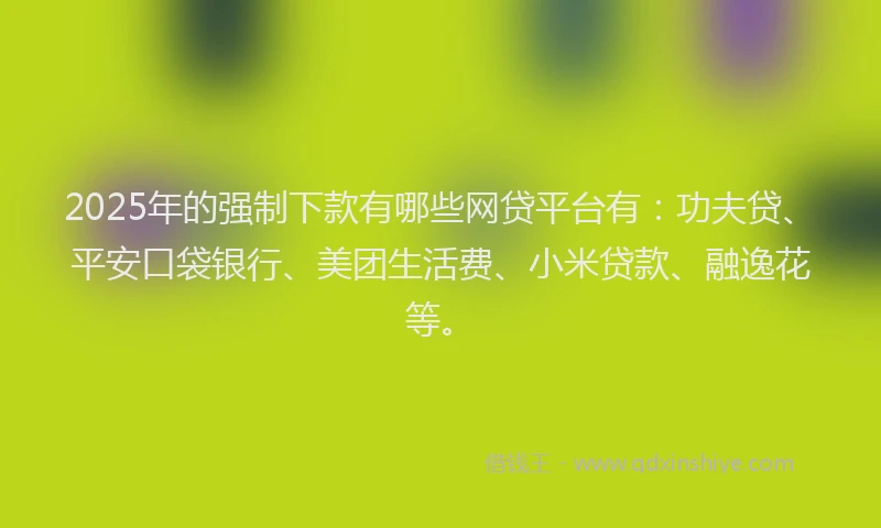 2025年的强制下款有哪些网贷平台有：功夫贷、平安口袋银行、美团生活费、小米贷款、融逸花等。