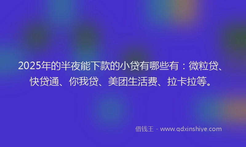 2025年的半夜能下款的小贷有哪些有：微粒贷、快贷通、你我贷、美团生活费、拉卡拉等。