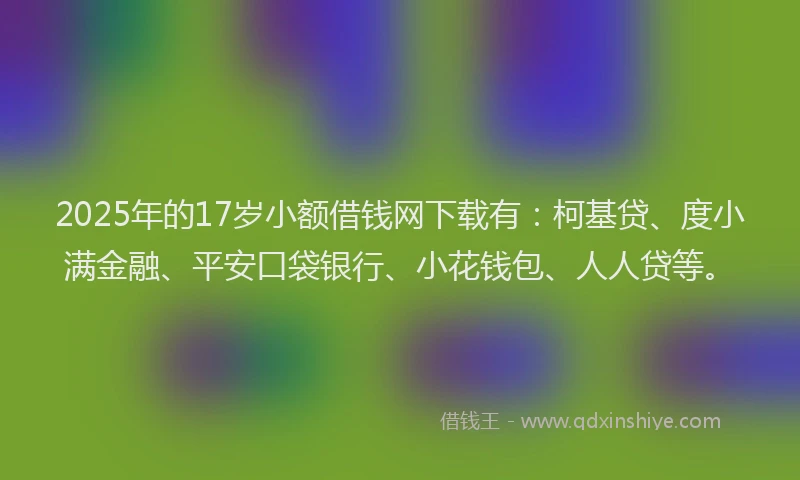 2025年的17岁小额借钱网下载有：柯基贷、度小满金融、平安口袋银行、小花钱包、人人贷等。