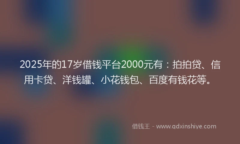 2025年的17岁借钱平台2000元有：拍拍贷、信用卡贷、洋钱罐、小花钱包、百度有钱花等。