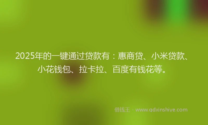 2025年的一键通过贷款有：惠商贷、小米贷款、小花钱包、拉卡拉、百度有钱花等。