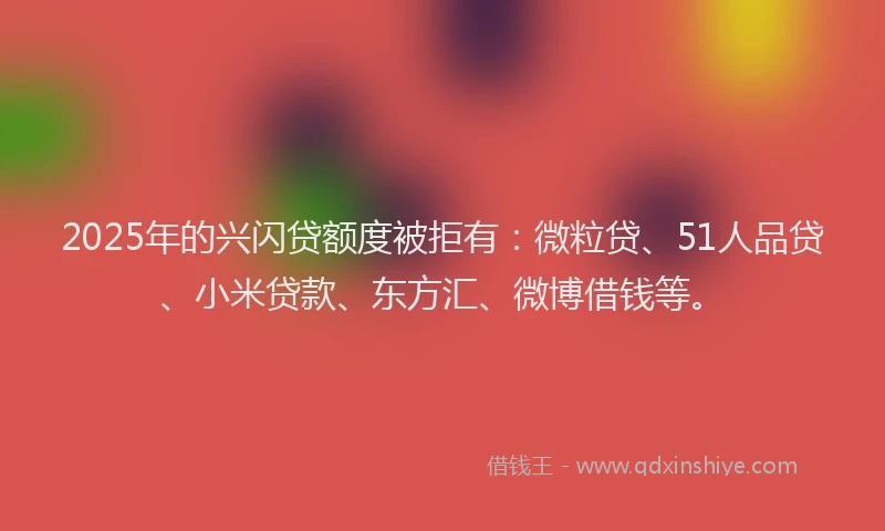2025年的兴闪贷额度被拒有：微粒贷、51人品贷、小米贷款、东方汇、微博借钱等。