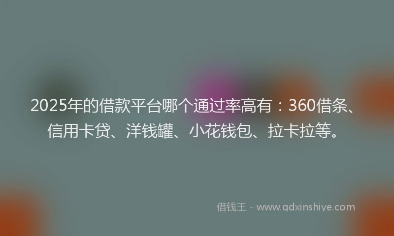 2025年的借款平台哪个通过率高有：360借条、信用卡贷、洋钱罐、小花钱包、拉卡拉等。
