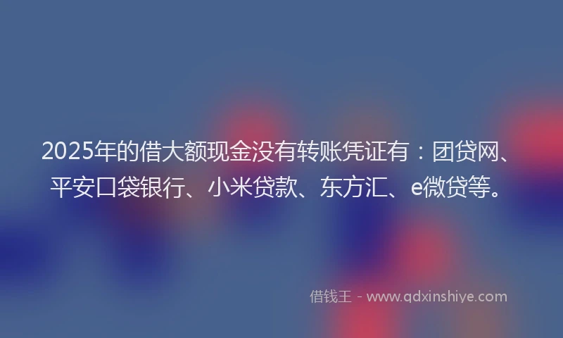 2025年的借大额现金没有转账凭证有：团贷网、平安口袋银行、小米贷款、东方汇、e微贷等。