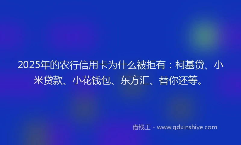 2025年的农行信用卡为什么被拒有：柯基贷、小米贷款、小花钱包、东方汇、替你还等。
